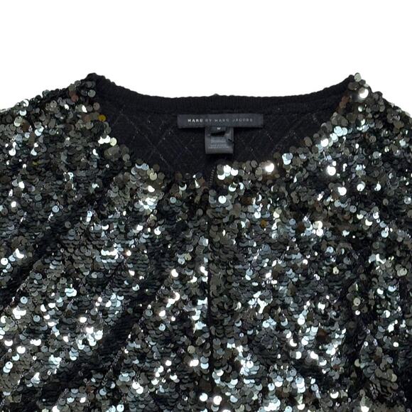 NWT Marc Jacobs Cardigan Sweater - Medium - Silver Sequin 3/4 Sleeve w/ Zipper - Picture 13 of 15